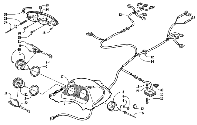 Parts Diagram for Arctic Cat 2001 MOUNTAIN CAT 1000 () SNOWMOBILE HEADLIGHT, INSTRUMENTS, AND WIRING ASSEMBLIES