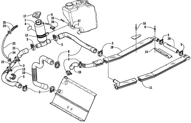 Parts Diagram for Arctic Cat 2001 ZR 600 EFI LE SNOWMOBILE COOLING ASSEMBLY