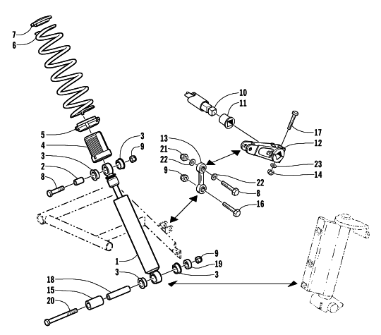Parts Diagram for Arctic Cat 2001 TRIPLE TOURING 600 SNOWMOBILE SHOCK ABSORBER AND SWAY BAR ASSEMBLY