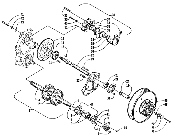 Parts Diagram for Arctic Cat 2001 PANTERA 580 EFI SNOWMOBILE DRIVE TRAIN SHAFTS AND BRAKE ASSEMBLIES
