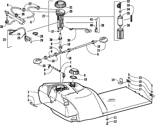 Parts Diagram for Arctic Cat 2001 PANTERA 580 EFI SNOWMOBILE GAS TANK AND FUEL PUMP ASSEMBLY