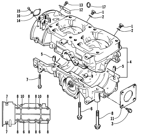 Parts Diagram for Arctic Cat 2001 PANTERA 580 EFI SNOWMOBILE CRANKCASE ASSEMBLY