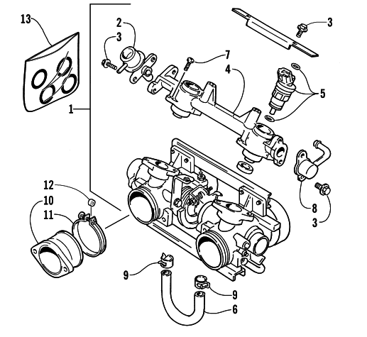 Parts Diagram for Arctic Cat 2001 PANTERA 580 EFI SNOWMOBILE THROTTLE BODY ASSEMBLY