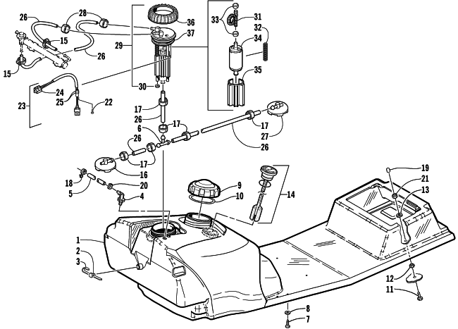 Parts Diagram for Arctic Cat 2001 ZL 600 EFI SNOWMOBILE GAS TANK AND FUEL PUMP ASSEMBLIES