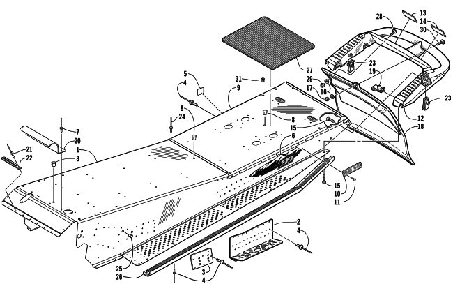 Parts Diagram for Arctic Cat 2001 MOUNTAIN CAT 600 EFI SNOWMOBILE TUNNEL AND REAR BUMPER