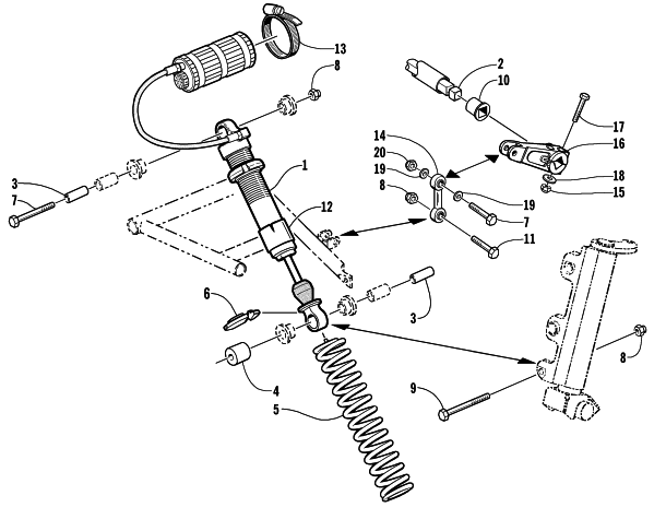 Parts Diagram for Arctic Cat 2001 MOUNTAIN CAT 800 LE () SNOWMOBILE SHOCK ABSORBER AND SWAY BAR ASSEMBLY