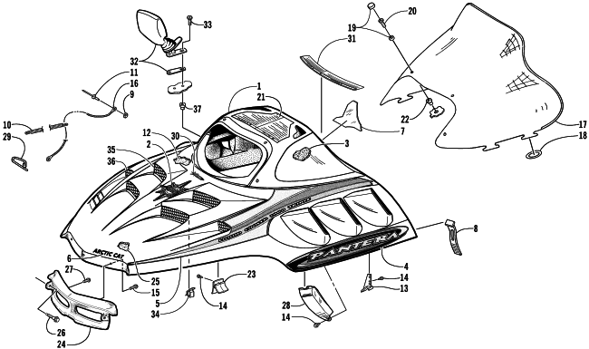 Parts Diagram for Arctic Cat 2001 PANTERA 1000 () SNOWMOBILE HOOD AND WINDSHIELD ASSEMBLY