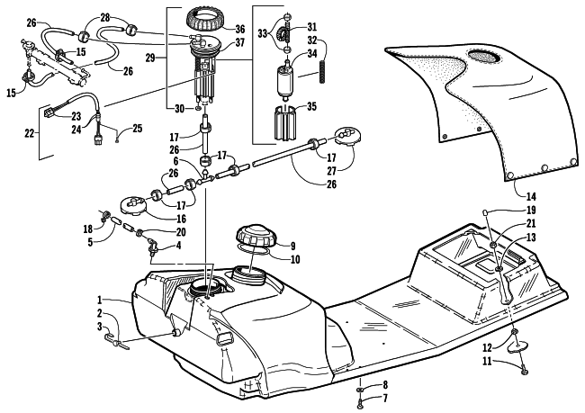 Parts Diagram for Arctic Cat 2001 MOUNTAIN CAT 600 EFI SNOWMOBILE GAS TANK AND FUEL PUMP ASSEMBLIES (LE)