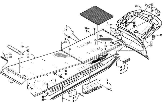 Parts Diagram for Arctic Cat 2001 MOUNTAIN CAT 600 EFI () SNOWMOBILE TUNNEL AND REAR BUMPER (LE)