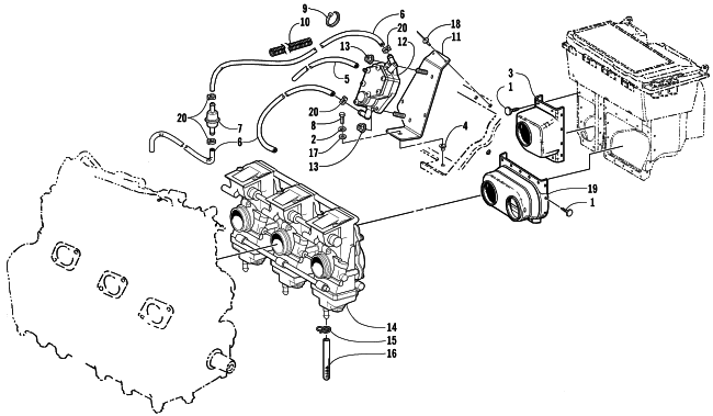 Parts Diagram for Arctic Cat 2001 PANTERA 1000 SNOWMOBILE CARBURETOR AND FUEL PUMP ASSEMBLY