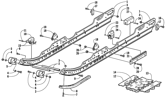 Parts Diagram for Arctic Cat 2001 MOUNTAIN CAT 600 EFI LE () SNOWMOBILE SLIDE RAIL AND TRACK ASSEMBLY