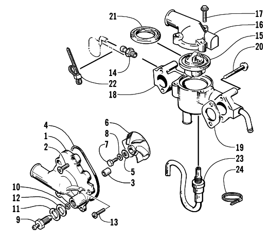 Parts Diagram for Arctic Cat 2001 PANTERA 580 EFI () SNOWMOBILE WATER PUMP/WATER MANIFOLD