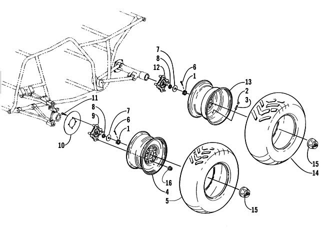 Parts Diagram for Arctic Cat 2001 300 2X4 ATV WHEEL AND TIRE ASSEMBLY