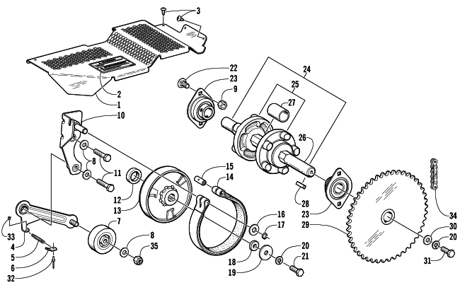Parts Diagram for Arctic Cat 2001 Z 120 SNOWMOBILE DRIVE TRAIN SHAFT AND BRAKE ASSEMBLIES