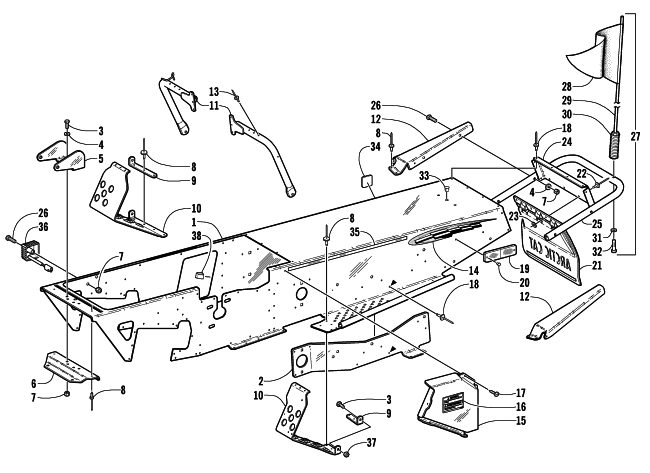 Parts Diagram for Arctic Cat 2001 Z 120 SNO PRO SNOWMOBILE CHASSIS, FOOTREST, AND REAR BUMPER ASSEMBLY