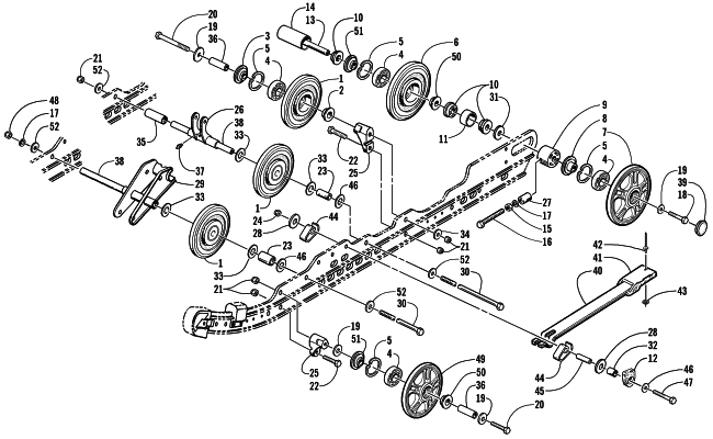 Parts Diagram for Arctic Cat 2001 PANTERA 580 EFI SNOWMOBILE IDLER WHEEL AND AXLE ASSEMBLIES