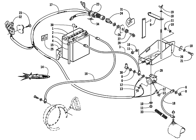 Parts Diagram for Arctic Cat 2001 PANTHER 440 (ESR) SNOWMOBILE BATTERY, SOLENOID, AND CABLES (Optional)