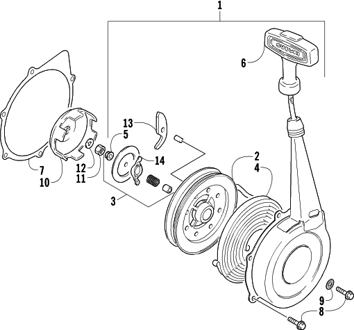 Parts Diagram for Arctic Cat 2004 250 2X4 ATV RECOIL STARTER ASSEMBLY