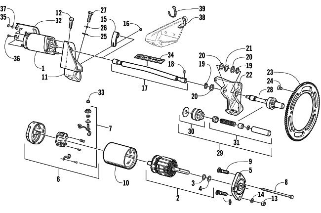 Parts Diagram for Arctic Cat 2001 PANTERA 580 EFI SNOWMOBILE FLEX-DRIVE STARTER MOTOR ASSEMBLY