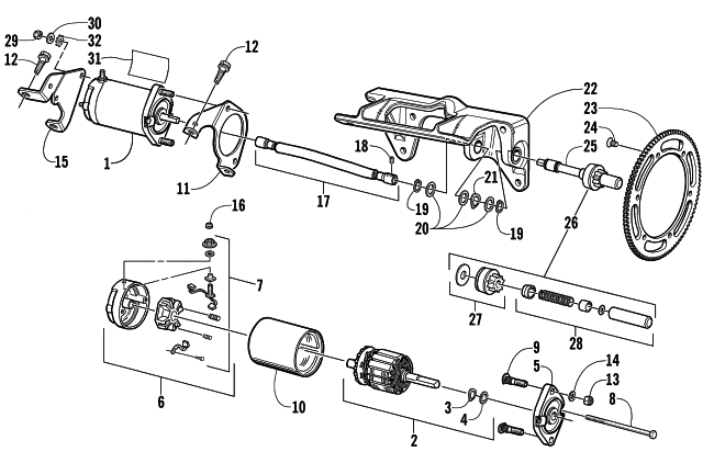Parts Diagram for Arctic Cat 2001 MOUNTAIN CAT 800 () SNOWMOBILE FLEX-DRIVE STARTER MOTOR ASSEMBLY(OPTIONAL)