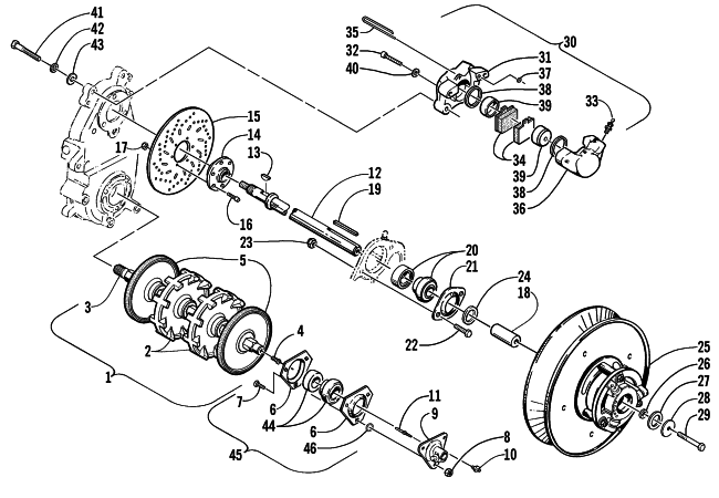 Parts Diagram for Arctic Cat 2001 ZL 800 (ESR ILLUSION) SNOWMOBILE DRIVE TRAIN SHAFTS AND BRAKE ASSEMBLIES