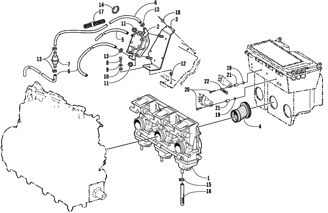 Parts Diagram for Arctic Cat 2001 ZRT 600 SNOWMOBILE CARBURETOR AND FUEL PUMP ASSEMBLY