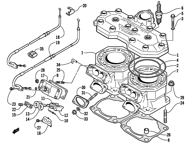Parts Diagram for Arctic Cat 2002 ZL 600 EFI (ESR) SNOWMOBILE CYLINDER AND HEAD ASSEMBLY