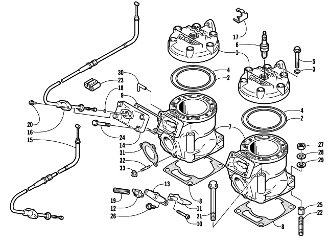 Parts Diagram for Arctic Cat 2001 MOUNTAIN CAT 800 () SNOWMOBILE CYLINDER AND HEAD ASSEMBLY