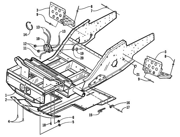 Parts Diagram for Arctic Cat 2001 Z 440 SNO PRO SNOWMOBILE FRONT FRAME AND FOOTREST ASSEMBLY