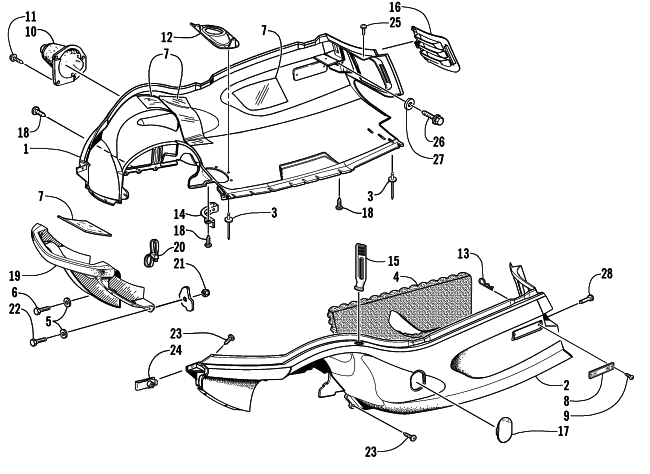 Parts Diagram for Arctic Cat 2001 Z 440 SNO PRO SNOWMOBILE BELLY PAN AND FRONT BUMPER ASSEMBLY