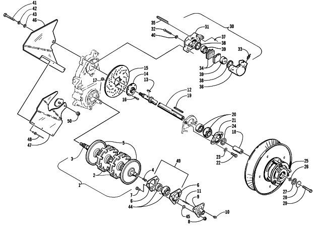 Parts Diagram for Arctic Cat 2001 ZR 440 SNO PRO (SNO-CROSS - ) SNOWMOBILE DRIVE TRAIN SHAFTS AND BRAKE ASSEMBLIES