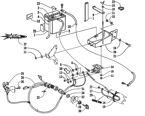 Parts Diagram for Arctic Cat 2001 ZR 600 EFI () SNOWMOBILE BATTERY, SOLENOID, AND CABLES (OPTIONAL)
