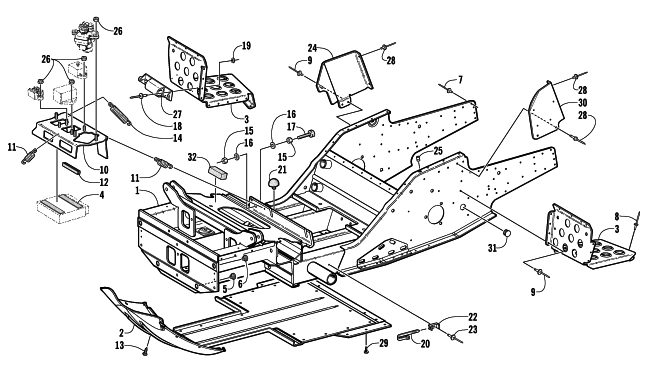 Parts Diagram for Arctic Cat 2001 ZR 440 SNO PRO (CROSS COUNTRY) SNOWMOBILE FRONT FRAME AND FOOTREST ASSEMBLY