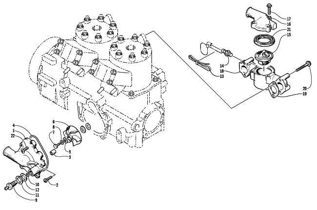 Parts Diagram for Arctic Cat 2001 ZR 440 SNO PRO (CROSS COUNTRY - ) SNOWMOBILE WATER PUMP/WATER MANIFOLD