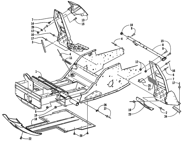 Parts Diagram for Arctic Cat 2001 ZL 600 EFI SNOWMOBILE FRONT FRAME AND FOOTREST ASSEMBLY
