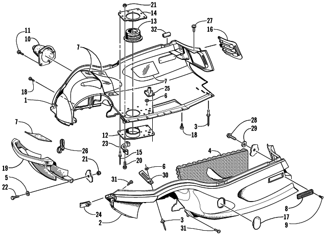 Parts Diagram for Arctic Cat 2001 ZL 600 EFI (ESR) SNOWMOBILE BELLY PAN AND FRONT BUMPER ASSEMBLY