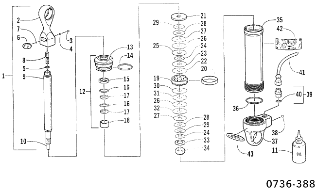 Parts Diagram for Arctic Cat 2001 ZR 440 SNO PRO (SNO-CROSS) SNOWMOBILE REAR SUSPENSION REAR ARM SHOCK ABSORBER (Cross Country)