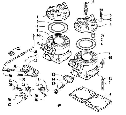 Parts Diagram for Arctic Cat 2001 ZR 440 SNO PRO (CROSS COUNTRY - ) SNOWMOBILE CYLINDER AND HEAD ASSEMBLY