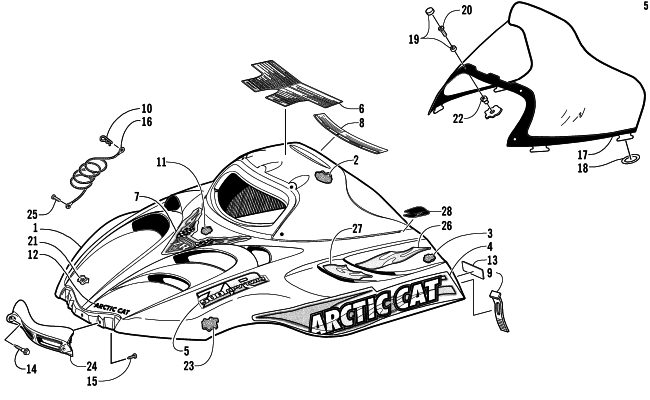 Parts Diagram for Arctic Cat 2002 ZR 500 LE SNOWMOBILE HOOD AND WINDSHIELD ASSEMBLY