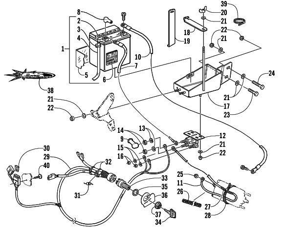 Parts Diagram for Arctic Cat 2002 ZR 600 EFI SNOWMOBILE BATTERY, SOLENOID, AND CABLES (OPTIONAL)