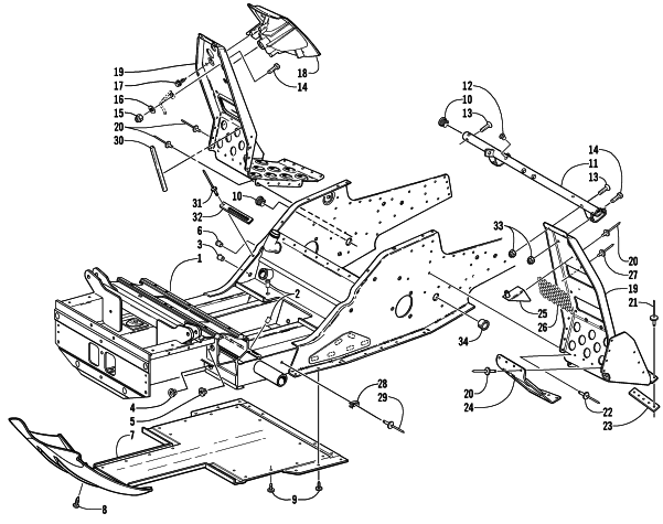 Parts Diagram for Arctic Cat 2002 ZL 600 EFI SS SNOWMOBILE FRONT FRAME AND FOOTREST ASSEMBLY