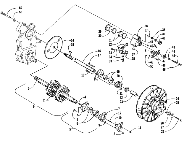 Parts Diagram for Arctic Cat 2002 Z 440 SNOWMOBILE DRIVE TRAIN SHAFTS AND BRAKE ASSEMBLIES