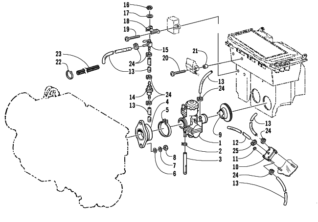 Parts Diagram for Arctic Cat 2002 Z 440 SNOWMOBILE CARBURETOR AND FUEL PUMP ASSEMBLY