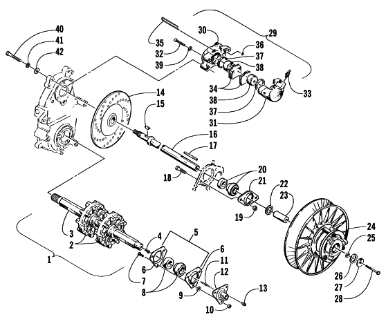 Parts Diagram for Arctic Cat 2002 Z 570 SS SNOWMOBILE DRIVE TRAIN SHAFTS AND BRAKE ASSEMBLIES