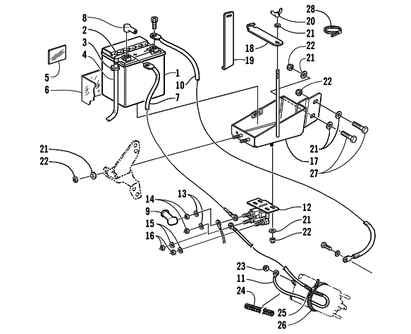 Parts Diagram for Arctic Cat 2002 PANTERA 550 SNOWMOBILE BATTERY, SOLENOID, AND CABLES
