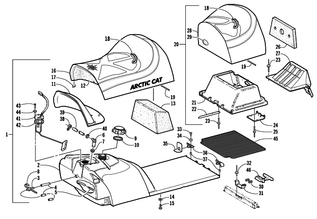Parts Diagram for Arctic Cat 2002 PANTERA 550 SNOWMOBILE GAS TANK AND SEAT ASSEMBLY