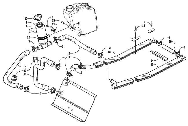 Parts Diagram for Arctic Cat 2002 ZL 550 SNOWMOBILE COOLING ASSEMBLY