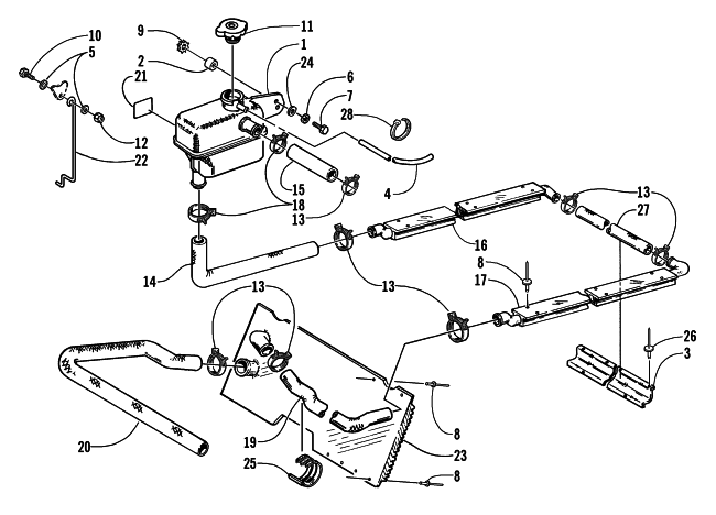 Parts Diagram for Arctic Cat 2002 BEARCAT WIDE TRACK SNOWMOBILE COOLING ASSEMBLY