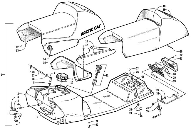 Parts Diagram for Arctic Cat 2002 ZR 600 SNOWMOBILE GAS TANK, SEAT, AND TAILLIGHT ASSEMBLY