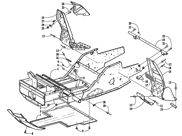 Parts Diagram for Arctic Cat 2002 ZR 600 EFI SNOWMOBILE FRONT FRAME AND FOOTREST ASSEMBLY